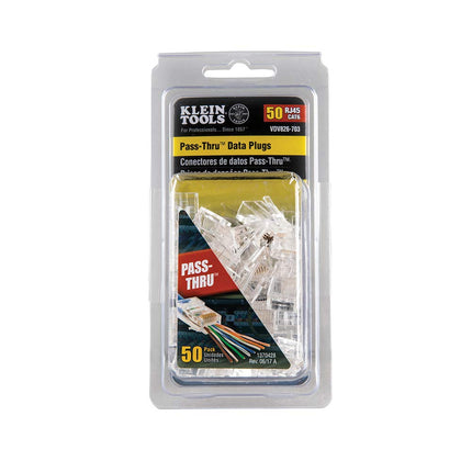 KLEIN TOOLS VDV826-703 Pass-Thru Modular Data Plug, RJ45 CAT6, Gold Plated, Pass Through Connectors 50-Pack