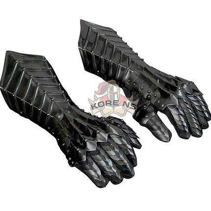 KORE NS Guanteletes Medievales Nazgul Negros Guantes de armadura de Acero Antiguo, Cruzado, Recreación de Rol, Negro, Regular