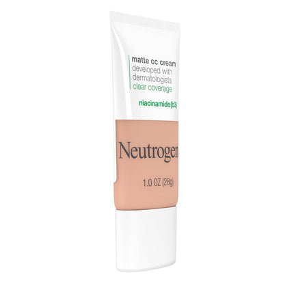 Neutrogena Clear Coverage Flawless Matte CC Cream, Full-Coverage Color Correcting Cream Face Makeup with Niacinamide (b3), Oil-, Fragrance-, Paraben- & Phthalate-Free, Nougat 4.3, 1 oz