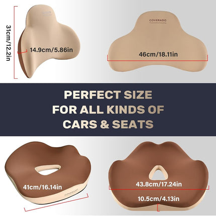 Coverado Car Seat Cushion and Lumbar Support Pillow, Memory Foam Ergonomic Back Support Driving Seat Cushion for Sciatica, Tailbone, Back Pain, Non-Slip Washable Cushion for Car, Driver, Office