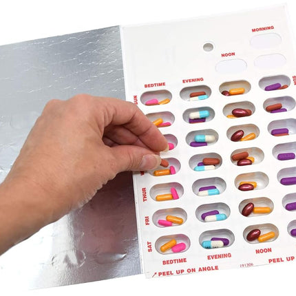 Medi-Aid 4 Times a Day Weekly Cold Seal Medication Blister Pack System Cards - One Piece Unit Dose Book Fold, Easy No Extra Equipment Needed, Just Fill and Seal, (4X a Day Weekly - 6 Pack)