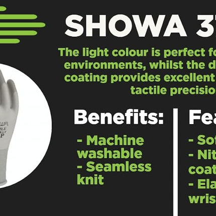 SHOWA Atlas 370B Nitrile Palm Coated General Purpose Work Glove with Nylon Liner, Black, Medium (1 Pair)