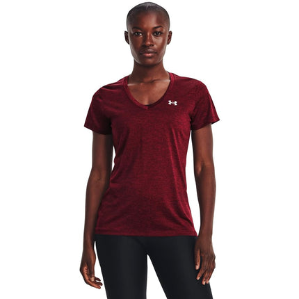 Under Armour Womens Tech Twist V Neck Short Sleeve Dark Maroon XS
