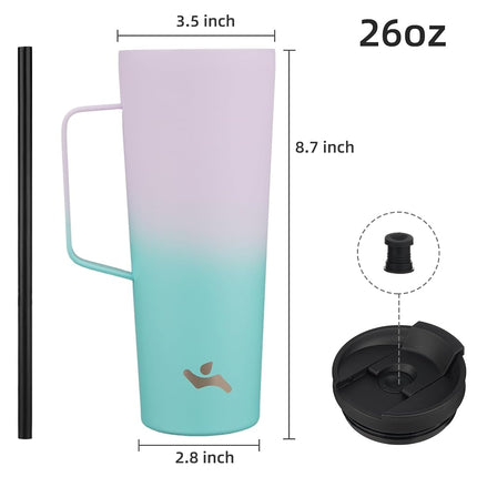 Konokyo Insulated Tumbler with Handle and Straw, 26 OZ Travel Coffee Mug Stainless Steel Cup Metal Water Bottle,Oasis