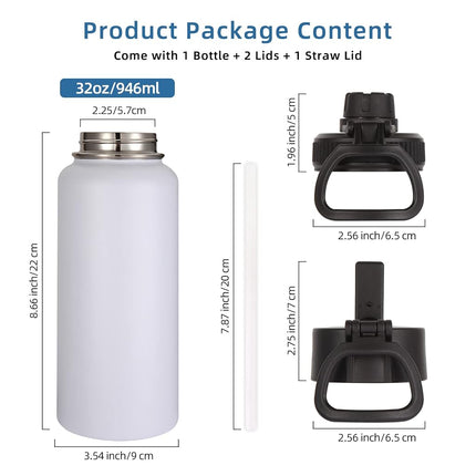 Volhoply 32 oz Insulated Water Bottles Bulk 4 Pack with Straw Lid & Spout Lid,Stainless Steel Sports Water Bottle,Double Wall Vacuum Cups,Leakproof Wide Mouth Metal Flask for Hiking,Camping(Mix,4)