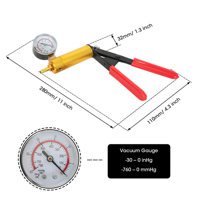 Torin ATRHS-A1998AB 16 Piece Brake Bleeder Kit + Hand held Vacuum Gauge Pump Test Set (2 in 1) with Sponge Protected Case, Adapters: Apply to Bike, Motorcycle, Car and Truck