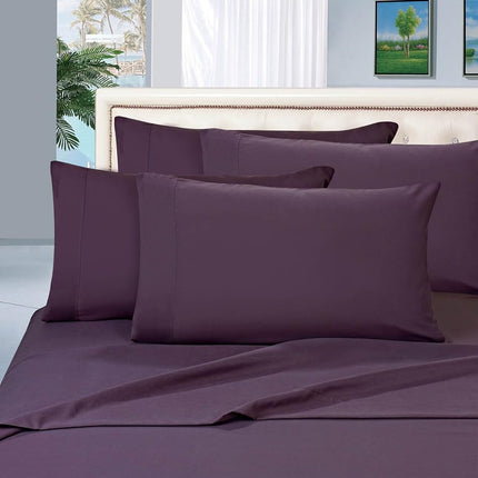 Elegant Comfort 1500 Thread Count Egyptian Quality 6 Piece Wrinkle Free and Fade Resistant Luxurious Bed Sheet Set, Queen, Eggplant Purple