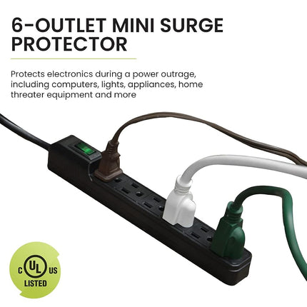 GoGreen Power GG-16103MINBK 6 Outlet Mini Surge Protector, Black