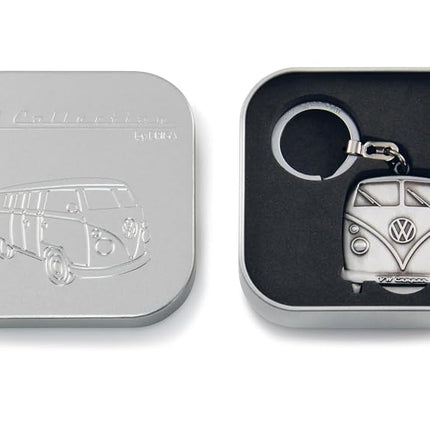 BRISA VW Collection - Volkswagen Bus T1 Camper Van Kombi Key Ring Chain with Removable Coin in Embossed Gift Tin, Gift Idea/Fan Souvenir/Retro Vintage Product (Vintage Silver)