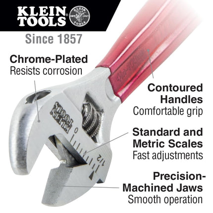 KLEIN TOOLS 507-6 Adjustable Wrench, Extra Capacity Jaw Forged Drive Wrench with High Polish Chrome Finish, 6-Inch