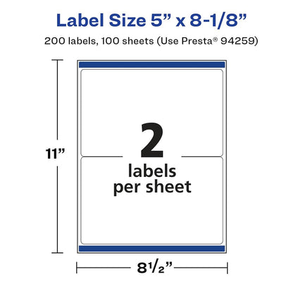 Avery Glossy White Rectangle Labels with Sure Feed, 5" x 8-1/8", 200 Glossy White Labels, Permanent Label Adhesive, Laser/Inkjet Printable Labels