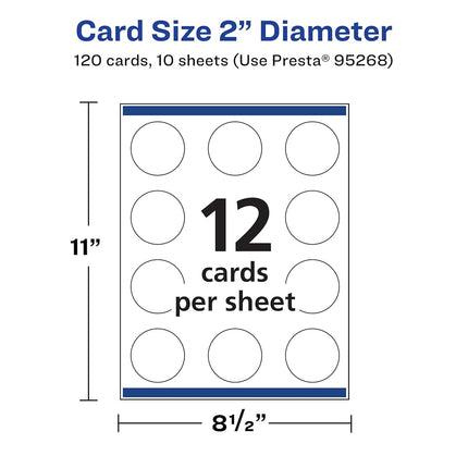 Avery Printable Round Business Cards with Sure Feed Technology, 2" Diameter, Glossy White Cardstock, Print-to-the-Edge, Laser/Inkjet Cards, 120 Total