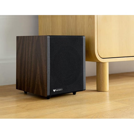 Victrola Premiere S1 Subwoofer autoamplificado, Woofer de 6,5" de disparo frontal, Radiador pasivo de 6,5" y Amplificador integrado de 70W, Subwoofer inalámbrico con Bluetooth 5.0, Funciona con la barra de sonido tocadiscos Premiere V1