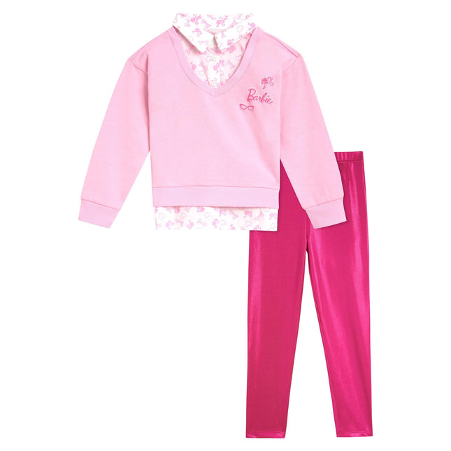 Barbie 2fer Girls Fleece Drop Shoulder Sweatshirt 