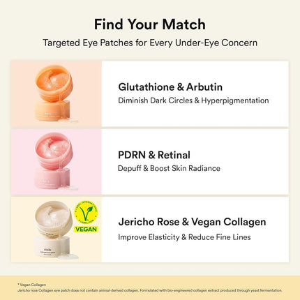 Abib PDRN Retinal Eye Patch, Hydrogel Masks for Dark Circles, Puffiness, Fine Lines, 60 Patches, 84g, with Niacinamide, K-Beauty Skincare