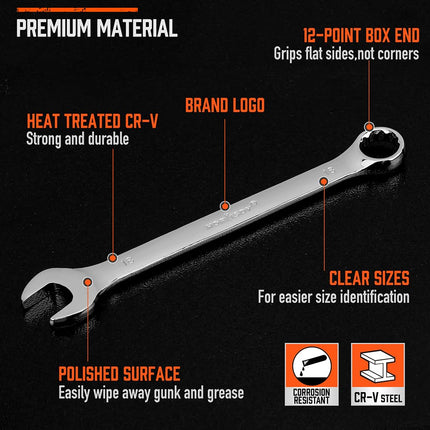 HORUSDY 12-Piece Metric Combination Spanner Set – Corrosion-Resistant CR-V Steel, 12-Point Box End Spanners with Portable Storage Tray