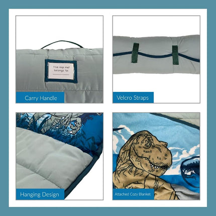 Alfombra para siesta para niños pequeños de Jurassic World de 24"(An) x 45"(L) con almohada y manta, perfecta para preescolar, guardería y viajes (producto 100% oficial con licencia)