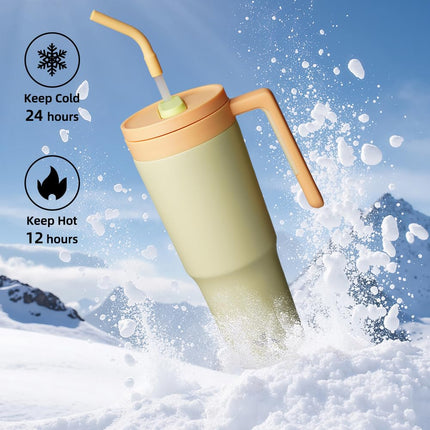 Konokyo Insulated Tumbler with Handle and Straw,40 OZ Vacuum Stainless Steel Water Bottle Travel Mug Metal Cup with Fruit Diffuser,Lemon