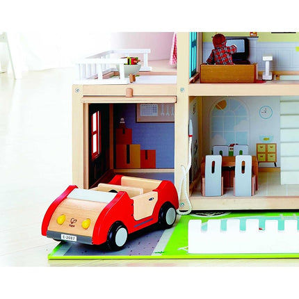 Sustainable Wood Toy, Hape Doll Family Mansion Playset With 4 Figures, 6 Rooms, 2 Balconies, 7 Room Sets and Barbecue. 3 years +