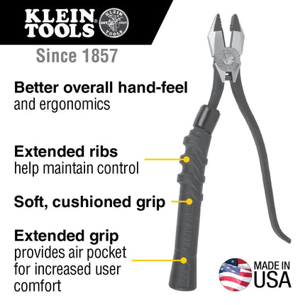 Klein Tools M2017CSTA Slim Head Ironworker Pliers, Milkers Cushion Grip, Side Cutters with Aggressive Knurl, 9-Inch