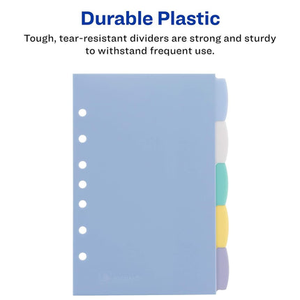 AVERY Durable Plastic 5-Tab Write & Erase Mini Dividers for 7 and 3 Ring Binders, Multicolor, 24 Sets (16180)