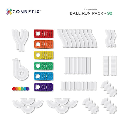CONNETIX Magnetic Tiles Rainbow Ball Run Pack, 92 Pieces