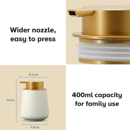 Fullycare Soap Dispenser, Ceramic Foaming Soap Dispenser - 12 oz Bathroom Hand Pump Dispenser Soap Dispenser Bottles Pump for Kitchen Bathroom(Gold Nozzle)