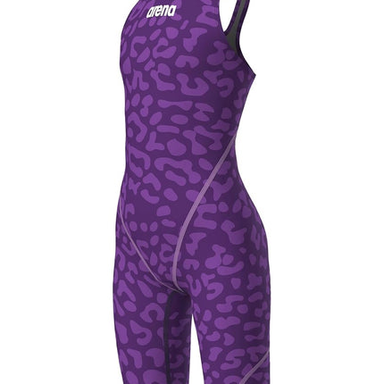 ARENA Girls' Open Back Racing Tech Suit Powerskin St Next Kneeskin Swimsuit, Leopard Leather Purple, 22
