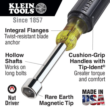 Klein Tools 610-5/16M 5/16-Inch Magnetic Tip Nut Driver, Made in USA, 1-1/2-Inch Hollow Shaft and Cushion Grip Handle