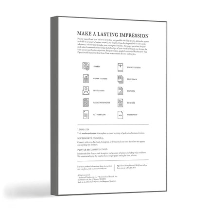 Southworth® 100% Cotton Résumé Paper, 8 1/2" x 11", 32 Lb, 100% Recycled, White, Pack of 100