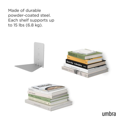 Umbra Conceal Floating Bookshelf, Metal Wall Shelf, Set of 3, Small, Silver
