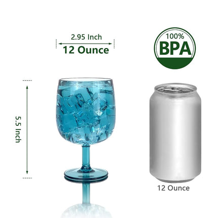Yanglonghui 15 Ounce Plastic Wine Glasses Set of 6,Unbreakable Acrylic Wine Glasses,Reusable Colored Plastic Goblets Stackable,Dishwasher Safe Bpa Free Ideal for Parties (Cyan, 12 Ounce)