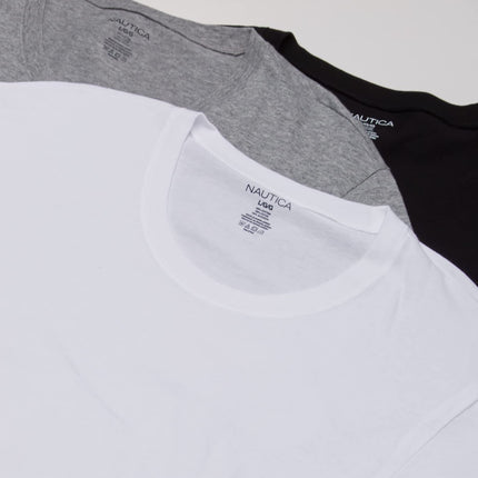 Nautica Men's 3-pack Cotton Crew Neck T-shirt Polo Shirt, New White/Black/Heather Grey, M UK