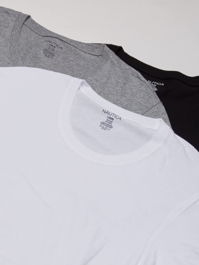 Nautica Men's 3-pack Cotton Crew Neck T-shirt Polo Shirt, New White/Black/Heather Grey, M UK