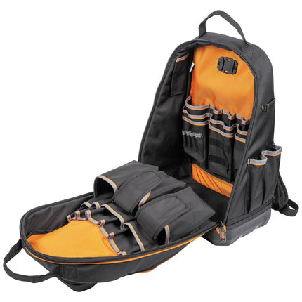 KLEIN TOOLS Unisex's Tool Bag Tradesman Pro Extra-Large 40-Pocket Electrician Jobsite Backpack with Molded Bottom, Black, Charging Port