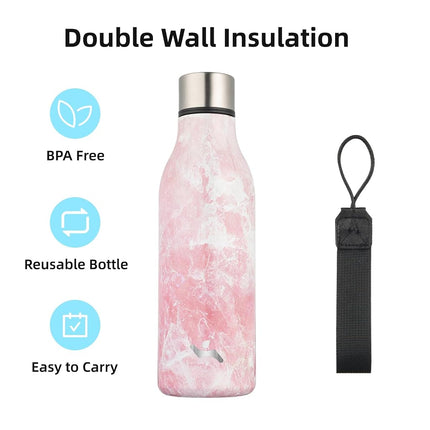 Konokyo Insulated Water Bottle with Strap,18oz Double Wall Stainless Steel Vacuum Bottles Metal Water Flask,Blossom
