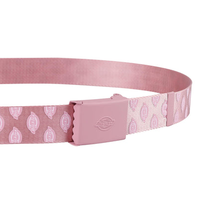 Cinturón de tela con hebilla de placa tonal Dickies para mujer, logotipo rosa, grande