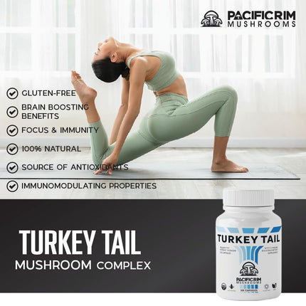 Pacific Rim Mushrooms Organic Turkey Tail Mushroom Supplement (120 Veggie Caps) Extract Powder Capsules 🍄 Longevity and Immune System from Ltd. ® …
