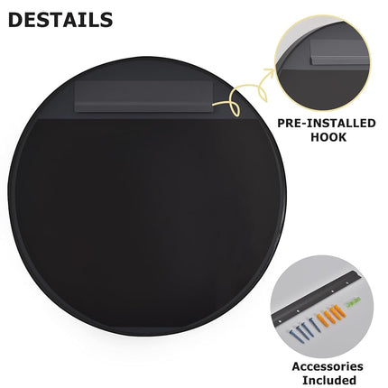 30 Inch Round Bathroom Mirror - Wall Mounted Circle Mirror with Metal Frame, Modern Mirror Suitable for Bathroom, Vanity, Entryway, Living Room, Wall Decor,Black