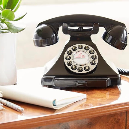 GPO Carrington Classic Retro Push-Button Phone with Pull-Out Tray, Traditional Bell RingTone, Ringer On/Off for Home, Office, Hotels- Black