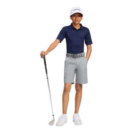 IZOD Boy's Performance Golf Grid Short Sleeve Stretch Polo Shirt, Peacoat, 4