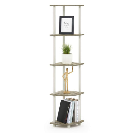Furinno TURN-N-TUBE Corner Shelf, 5-Tier Corner Bookshelf, Open Storage Shelves, for Organization and Storage, Living Room, Home Office, Garage, Bedroom, Sonoma Oak