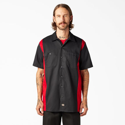 Camisa de trabajo de manga corta Dickies para hombre, dos tonos, negro, rojo inglés, grande