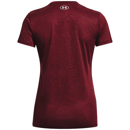 Under Armour Camiseta de manga corta con cuello en V y tecnología Tech Twist para mujer, color borgoña oscuro, talla XS
