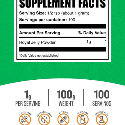 BulkSupplements.com Royal Jelly Powder - Royal Jelly Supplement, for Immune Support - Gluten Free, 1000mg per Serving, 100g (3.5 oz) (Pack of 1)