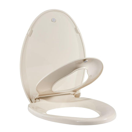 GarveeTech Toilet Seat with Toddler Seat Built in, Elongated Toilet Seat for Potty Training, Fits Both Adults and Children, Slow Close and Magnetic Closure-Ideal for Family Bathroom(Elongated Almond)
