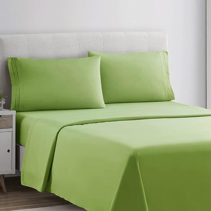 Clara Clark Premier 1800 Collection Deluxe Microfiber 3-Line Bed Sheet Set, California King, Garden Green