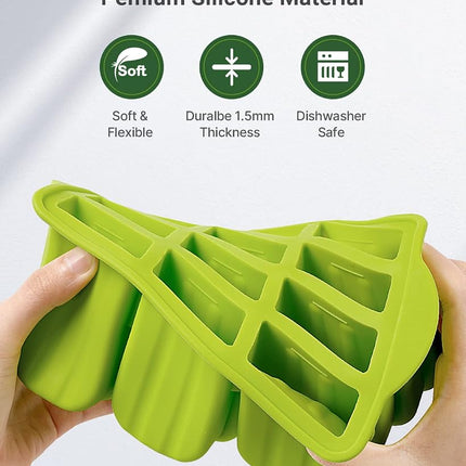 MEETRUE 12 Piece Silicone Popsicle Molds, BPA-Free, Green, Round, Ice Pop Maker with 50pcs Sticks & Cleaning Brush