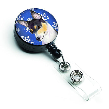 Caroline's Treasures SS4656BR Chihuahua Winter Snowflakes Holiday Retractable Badge Reel, for Nurses ID Badge Holder with Clip Retractable Employee Badge Holder,