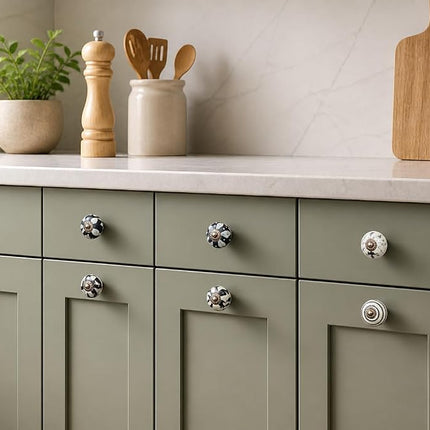 JGARTS - 20 x Hand Painted Ceramic Cabinet Drawer Knobs Grey and Cream White